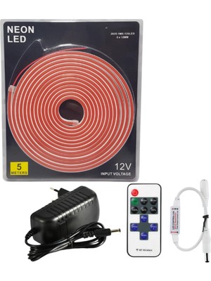 Powerr Led Aydınlatma 5 Metre 12 Volt 6X12 mm Esnek Pembe Neon LED 12A Tek Renk Kumandalı Rf Dimmer 3A Plastik Adaptör Set