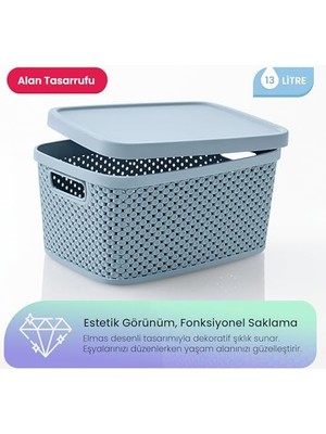 Storemax Life Serisi Saklama Kutusu 13 Litre – Desenli Kapaklı, Geniş Hacimli ve Şık