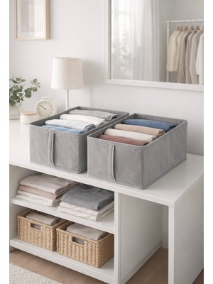 Venita Home Kulplu Gri Dolap İçi Düzenleyici Organizer, Kıyafet Saklama Kutusu 26x36x19,50 cm