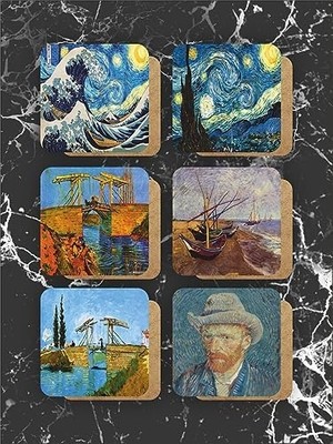 Storemax Temalı Ahşap Bardak Altlığı Ahşap Baskılı Altlık 6'lı Set (9 X9CM) KARBONNM14