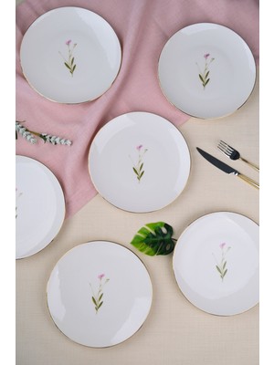 UltraMint Natura Çuha Porselen Pasta Tabağı Seti 20,50CM, 6'lı, Şık ve Zarif Tasarım