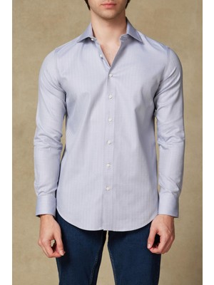 Abbate Marco Twill Pamuklu Slim Fit Gri Klasik Yaka Erkek Düz Gömlek
