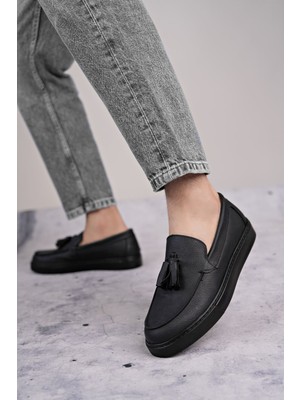 Zapatos SLW153 Bloom Bağcıksız Püsküllü Cilt Erkek Günlük Spor Klasik Ayakkabı Cst - Siyah