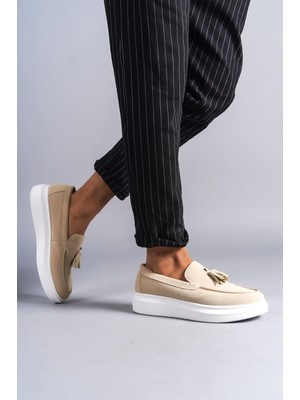 Zapatos SLW154 Blaze Bağcıksız Püsküllü Süet Erkek Günlük Spor Klasik Ayakkabı Sbt - Krem