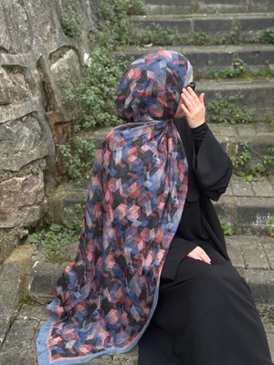 Qalortex Scarf Bambu Crash Şal-Iconic Desen-Indigo