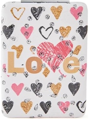 Storemax Promosyonca Aşk Temalı Cep Aynası, Kalp ve Love Desenli