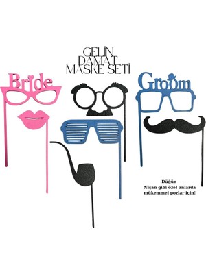 Storemax Gelin Damat 3D Baskı Parti Maskesi Seti Düğün & Nişan Pozları Için Eğlenceli Aksesuar