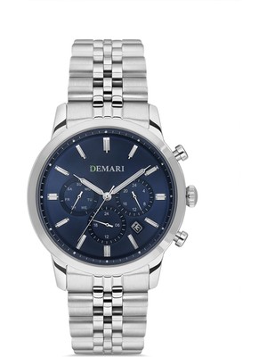 DEMARİ Erkek Kol Saati Quartz Mekanizma Full Fonksiyonlu – Gümüş Çelik Kasa & Bilezik, Lacivert Kadran DM-00111G-A3