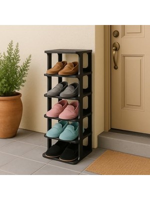 Storemax Siyah 5 Katlı – Plastik Çok Katlı Ayakkabı Düzenleyici, Portatif ve Dayanıklı Ayakkabı Rafı, Kolay Kurulum – 77X27X24 cm