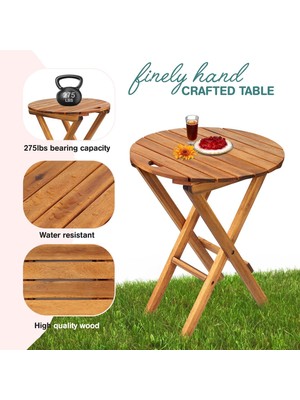 Mavi Trend 60X50X40 cm Ahşap Katlanır Yuvarlak Kamp Masası | Piknik, Bahçe ve Balkon | Kolay Taşımalı - Doğal Bambu Rengi