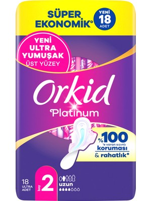 Orkid Platinum Hijyenik Ped Süper Ekonomik Paket Uzun (Boy 2) 18 Adet Ped