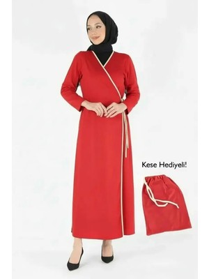 Plistre 1998_Pratik Yandan Bağlamalı Kruvaze Biye Kuşaklı %100 Pamuk Kumaş Tesettür Namaz Elbisesi