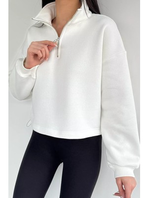 Gülseli Kadın Polo Yaka Yarım Fermuarlı Şardonlu Sweatshirt P-00020383