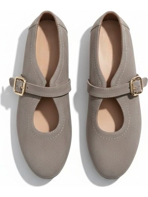 Ne&Ve Shoes Vizon Süet Hakiki Deri Tokalı Babet