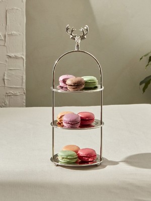 UltraMint Şık 3 Katlı Ikramlık Gümüş, 12X12X20 Cm, Zarif Sunum Çözümü