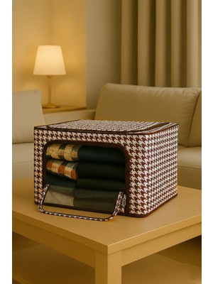 Ser&Yat Dolap Düzenleyici Kazayağı Desenli | 3 Adet | Çelik Destekli Fermuarlı Pencereli Kıyafet Organizeri