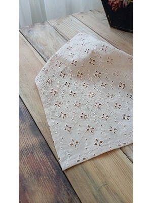 Bej Brode Fisto Lastikli Bandana | Doğal Pamuk Saç Bandı