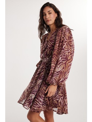 Tudors Kadın Standart Fit Uzun Kollu Lastikli V Yaka Kloş Elbise