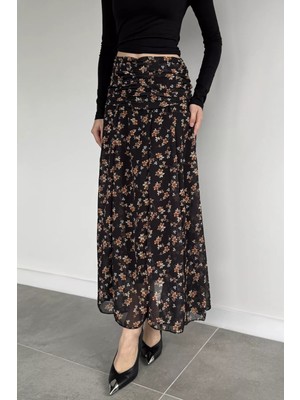 Gülseli Kadın Çiçek Desenli Astarlı Şifon Etek P-00020399