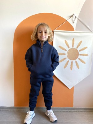 Seftex Erkek / Kız Çocuk Dik Yaka Sweatshirt Kangru Cepli 3 Iplik Şardonlu