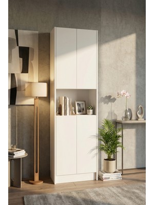 Yeti Mobilya Kuta FLAT56 Kitaplık 4 Kapaklı Kütüphane Çok Amaçlı Dolap