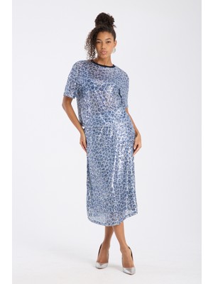 Vita Fortuna Kadın Işıltılı Payetli Relax Fit Kısa Kollu T-Shirt – Gece Şıklığı & Özel Gün Kombinl