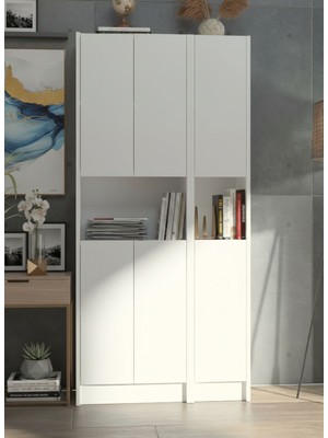Yeti Mobilya Kuta FLAT85 Kitaplık 6 Kapaklı Kütüphane