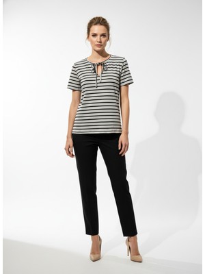 Vita Fortuna Çizgili Bağcıklı Kadın T-Shirt - VK0102