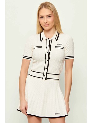 Guess Shari Polo Yakalı Hırka Triko Kadın Beyaz Hırka V6RR02Z4652-G1O6
