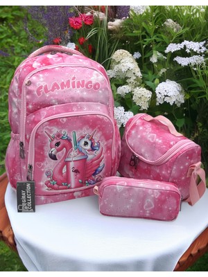 MegiHero  Kız Çocuk Ilk Okul Çantası 3'lü Set Ilkokul Çantası Karakter Desenli Takım Pembe Flm