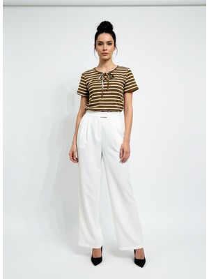 Vita Fortuna Çizgili Bağcıklı Kadın T-Shirt - VK0102