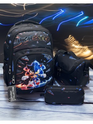 MegiHero  Erkek Çocuk Ilk Okul Çantası 3'lü Set Ilkokul Çantası Siyah Karakter Desenli Takım