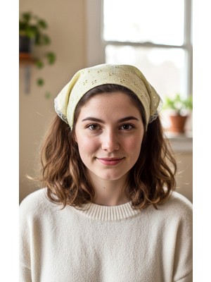 Mufin Collection El Yapımı Fisto Pamuklu Kumaş - Dantel Detaylı - Bağcıklı Bandana