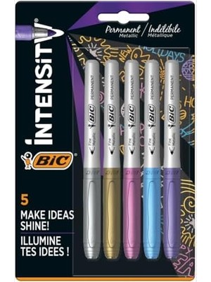 Storemax Intensity Permanent Marker Metalik Kalıcı Işaretleyiciler - 5'li Paket - Çeşitli Metalik Renkler - Koyu ve Açık Yüzeyler Için - Düşük Koku