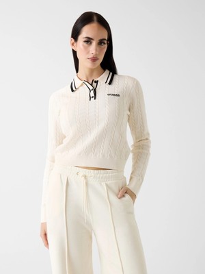 Guess Shari Polo Yakalı Triko Kadın Beyaz Triko V6RR01Z4652-G1O6