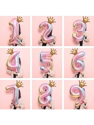 Storemax Patladı Gitti 4 Rakam Gökkuşağı Rakam Folyo 32"-34" Inc ve Kral Tacı Folyo 10 Inc