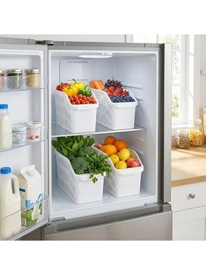 Storemax Life Orgamix 4’lü Dar Buzdolabı ve Dolap Içi Düzenleyici Set – Hava Alan Kanallı, Sebze ve Meyve Sepeti