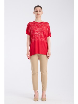 Vita Fortuna Parlak Detaylı Salaş Kadın T-Shirt - VK0051