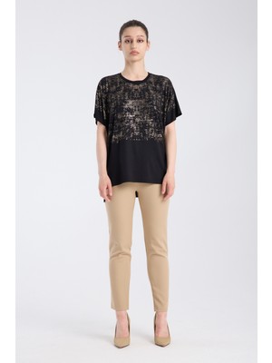 Vita Fortuna Parlak Detaylı Salaş Kadın T-Shirt - VK0051