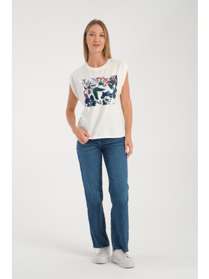 Vita Fortuna Pul Işlemeli Baskılı Kolsuz Tişört - VF0090