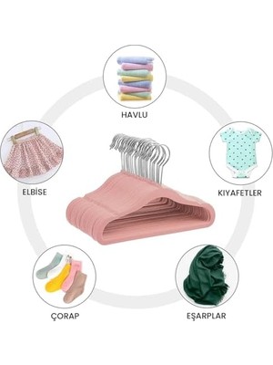 Storemax 10 Adet Çocuk Bebek Askısı, Kadife Kaymaz Sağlam Elbise Askısı, 360 Derece Döner Kancalı Gömlek Pantolon Tshirt Mont Askı (Pembe)