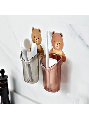 Storemax Ayıcık Diş Fırçası Fincanı Tutucu Diş Macunu Depolama Rafı Standı Kendinden Yapışkanlı 1 Adet