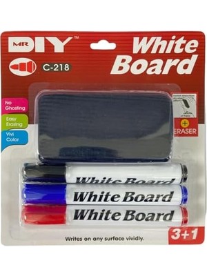 Storemax Beyaz Tahta Kalemi ve Silgisi Seti Siyah Kırmızı Mavi 3 Renk Kalem ve Kadife Silgi