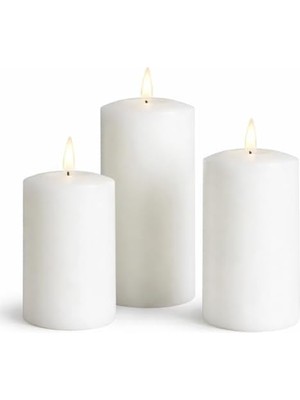 Storemax 3’lü Silindir Blok Mum Seti – Beyaz Dekoratif Sütun Mumlar, Içten Yanan Fitil, 7 cm Çap, 7-10-15 cm Yükseklik, Ev Dekorasyonu, Masa ve Özel Gün Süsleme Mum Seti