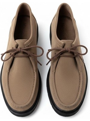 Ne&Ve Shoes Vizon Süet Hakiki Deri Bağcıklı Kadın Casual Ayakkabı