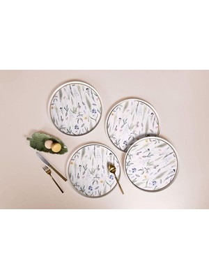 UltraMint Çiçek Desenli 4'lü Servis Seti, 27 Cm, Şık ve Zarif Tasarım