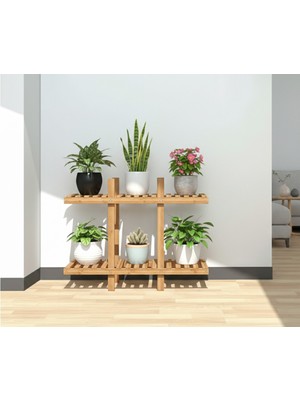 Doğal Köknar Ahşap 2 Katlı Dekoratif Çiçeklik - 100X100 cm Derinlik 25 cm Büyük Boy Saksı Standı