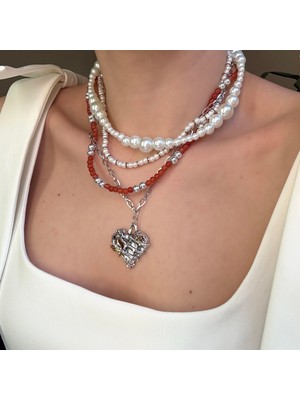 Alice İsstanbul Çoklu Incili Kalp Kolye