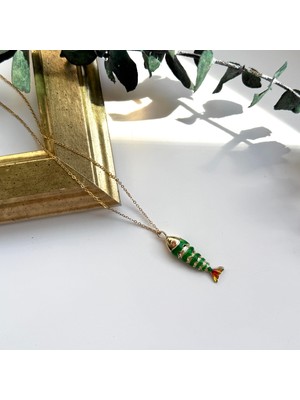 Alice İsstanbul Çelik Yeşil Mineli Balık Kolye