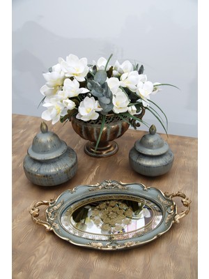 UltraMint Şık Klasik Oval Aynalı Hediye Sunum Tepsisi Hanlar Home